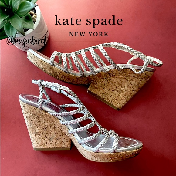 kate spade Shoes - Kate Spade Felix Silver Braided Leather Strappy Wedge Sandals
